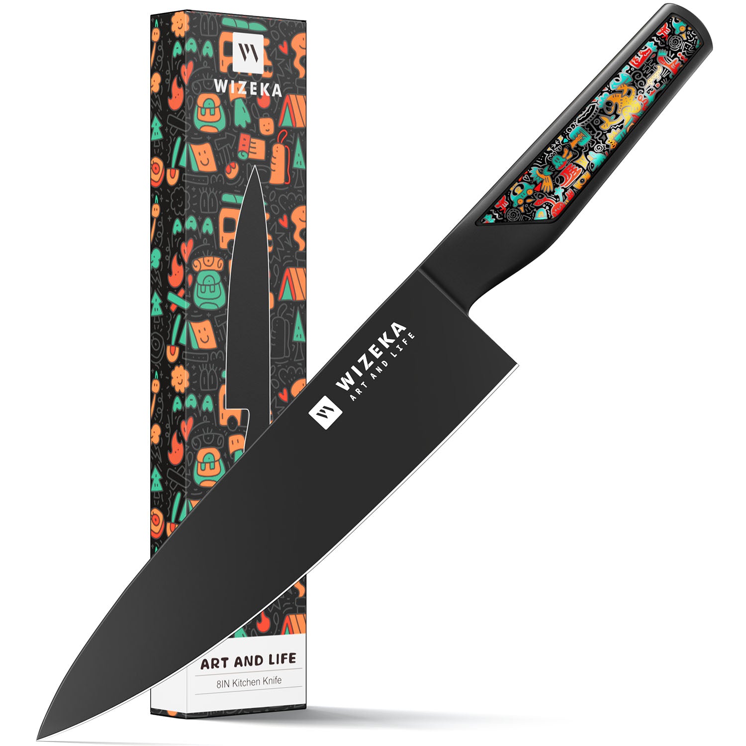 Chef Knife,8 Inch Extreme Sharp Kitchen Knife,Full Tang High Carbon Stainless Steel Chef's knife with Ergonomic Handle with Unique Patterns,Art Life Series