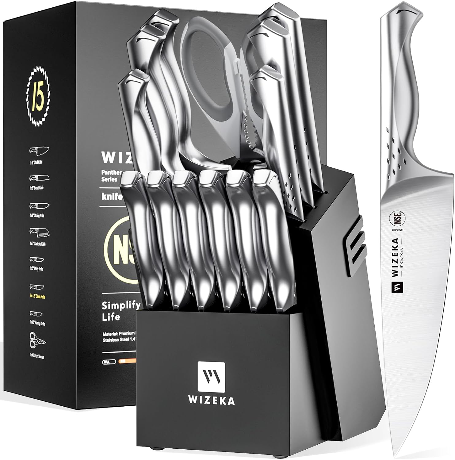 Kitchen Knife Set with Knife Block Dishwasher Safe 15 Piece Set